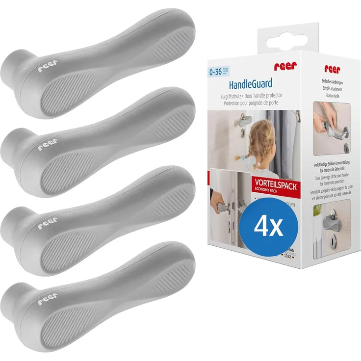 reer HandleGuard Türgriffschutz, Türklinkenpuffer, Türstopper gegen Stoßverletzungen an Türgriffen, Vorteilspack 4 Stück