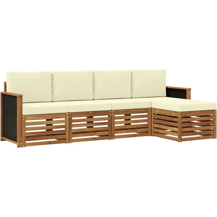 vidaXL Outdoor-Sofagarnitur 5 stk. 5-Sitzer Natur und Creme 3384221 – Bild 2