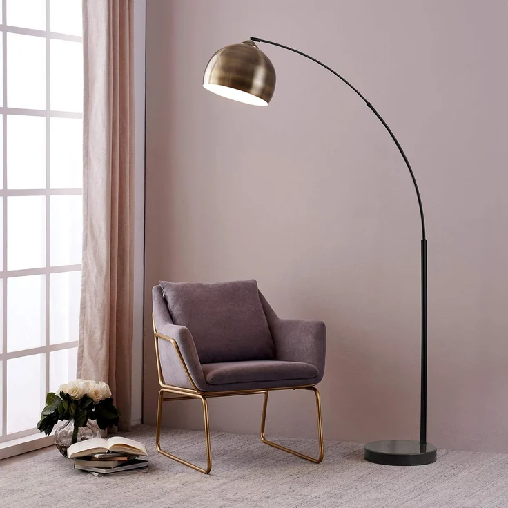 Teamson Home Bogenlampe Stehlampe Bogenleuchte aus Metall gelb 173x11x32 cm – Bild 2