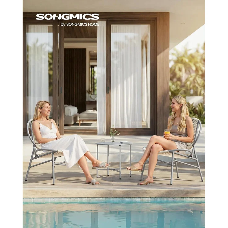 SONGMICS Balkonmöbel 3er Set, Gartenmöbel-Set mit Tisch und 2 Stühlen, PE-Polyrattan, grau – Bild 2