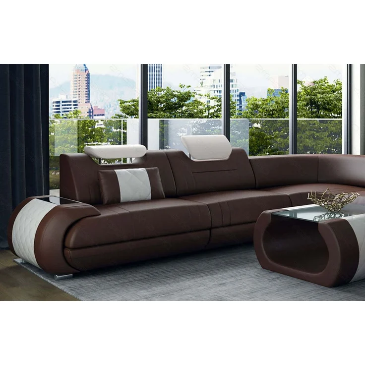 XXL Wohnlandschaft Rimini – Leder, Modern & Bequem - Ledermix - dunkelbraun-weiß - Rechts – Bild 6