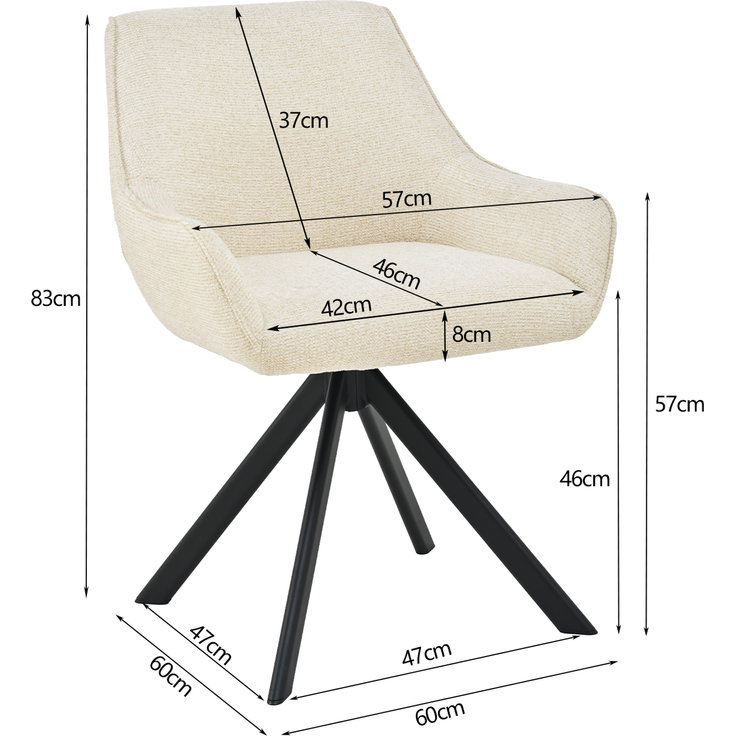 GOEURVANT 1178 Esszimmerstühle 6er-Set mit Armlehnen, 360° Drehbar, Chenille - Creme – Bild 7