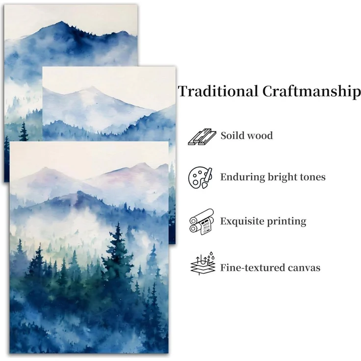 Aquarell Blau Wald Leinwand Bilder Set Wohnzimmer Schlafzimmer Moderne – Bild 4