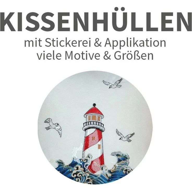 matches21 HOME & HOBBY Kissenbezüge Kissenbezug YVONNE 40 x 40 cm mit maritimer Stickerei – Küstenflair, (1 Stück), Kissenhülle für Sofakissen Dekokissen Zierkissen – Bild 2