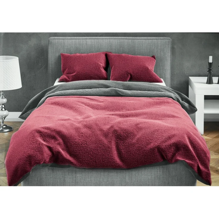 Moderne Plüschbettwäsche mit Reißverschluss - einfarbig, wendbar & warmhaltend Bordeaux 200x220cm + 2x 80x80cm Kissenbezug – Bild 4