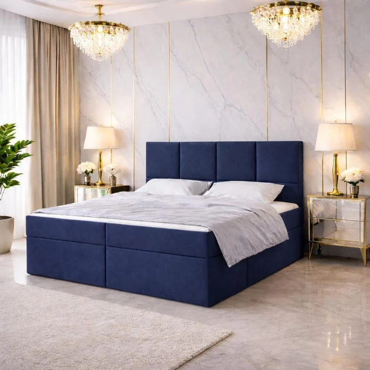 KRISAN MÖBEL Kontinentalbett DREAM1 Dunkelblau, Premium-Komfort für Ihr Schlafzimmer mit 2 Bettkasten, Bonell-Federkern Matratze und Topper, 180 x 200 cm Marine – Bild 2