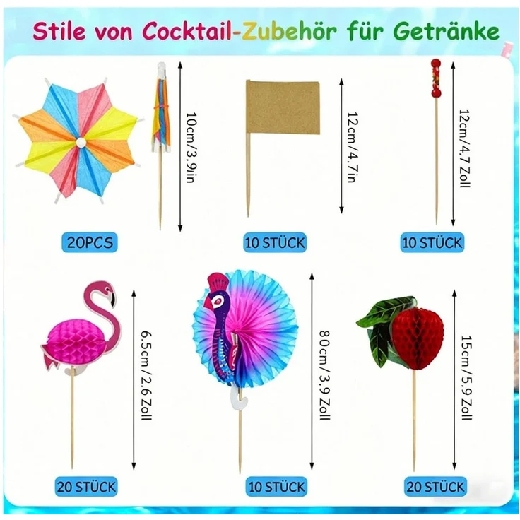 MOPUEA Cocktail-Set Cocktail Deko Schirmchen Strohhalme Halloween-Party Zubehör, (Bunte Cocktail Dekoration aus Holz und Papier, 150-tlg, Praktisches Party-Accessoire für Getränke, Desserts und Snacks), Nachhaltig, wiederverwendbar, ideal für Bar, Café... – Bild 2