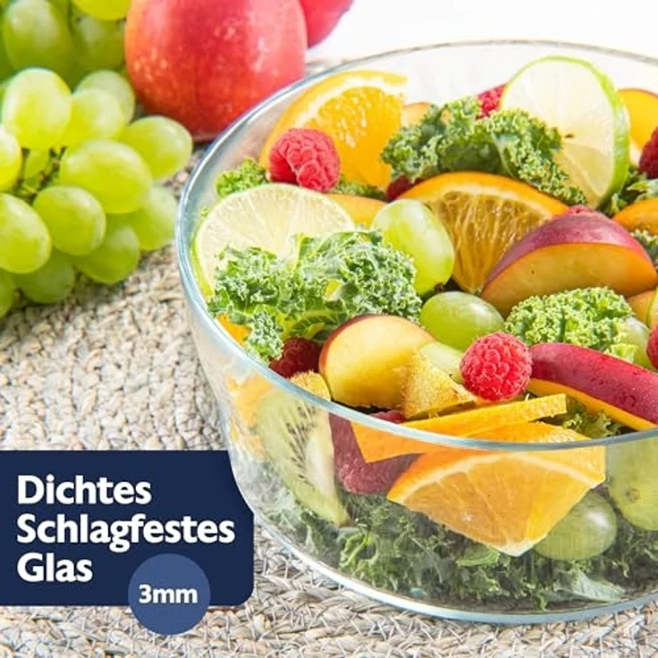 KONZEPT Salatschüssel aus Glas, 1,7 L, Glasschale ideal für Salat, (Obst, Snack, Mussli, Süßigkeiten, 1-tlg), Spülmaschinenfest, 19 cm Durchmesser – Bild 2