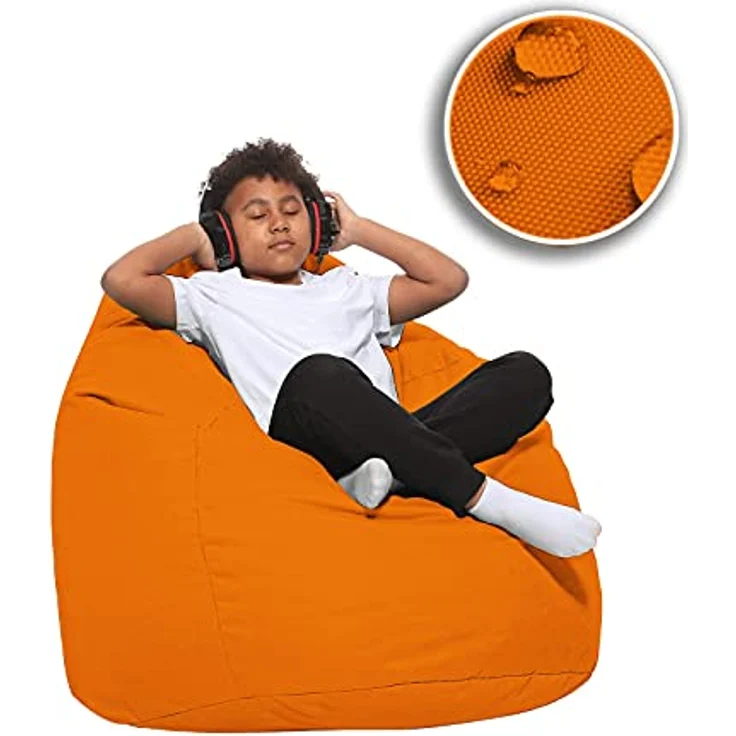HomeIdeal - Sitzsack XXL Bodenkissen für Erwachsene & Kinder - Geeignet für Gaming oder Entspannen - Indoor wie Outdoor da er Wasserfest ist - mit EPS Perlen, Farbe:Orange, Größe:XL – Bild 9