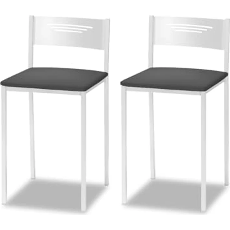 ASTIMESA - Gepolsterter Küchenhocker mit Rückenlehne - Solide und Feste Struktur - Gestell in Weiß und Sitzfläche aus Kunstleder - Sitzfarbe: Graphit, Inhalt: 2 Stück, Maße: 35 x 35 x 64 cm – Bild 2