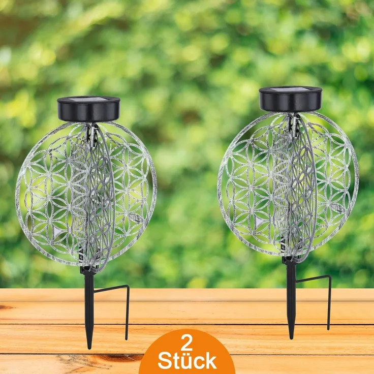 Solarleuchte Garten 2er Set Scheibe 20cm Solarlampe Außen Außenleuchte Solar