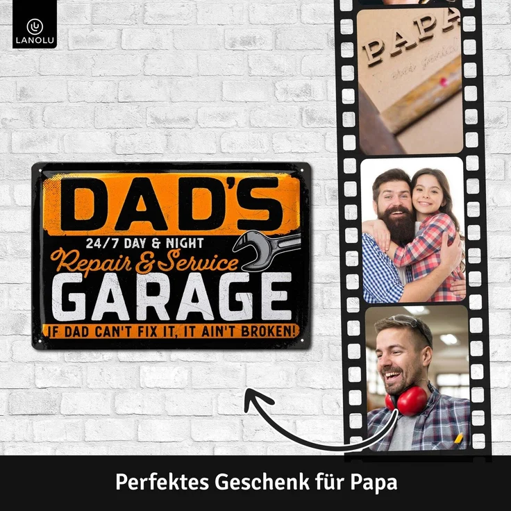 LANOLU Blechschild Dad Garage - 20x30cm – Metall – Mehrfarbig – 20252 – Bild 4
