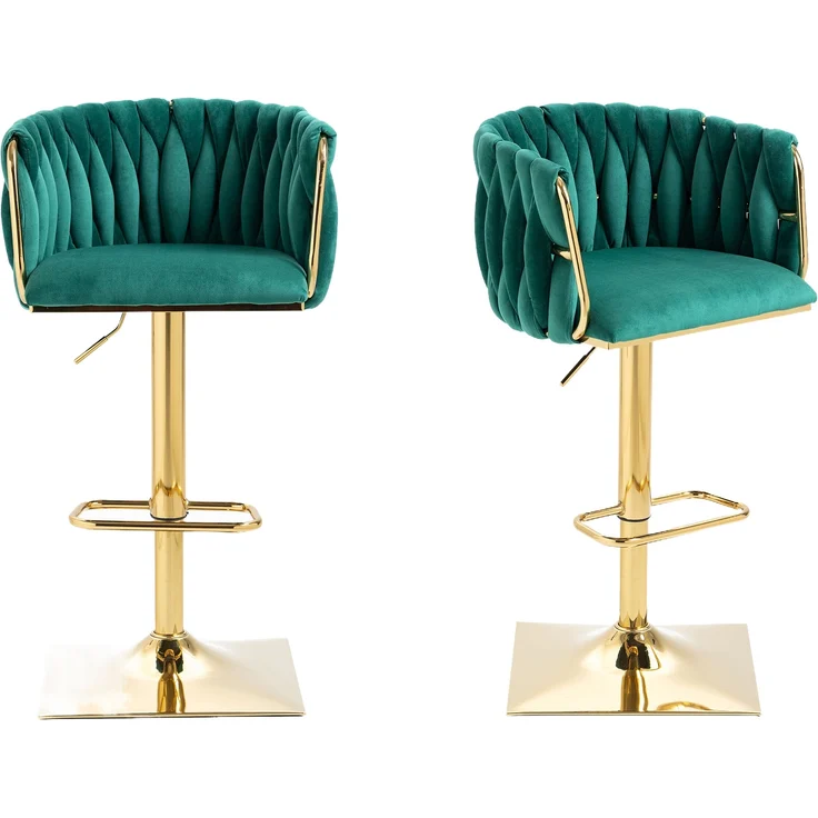 LVHOM Barhocker 2er Set, 360° drehbare moderne Samt-Barstühle, drehbare Küchenhocker, goldene Stuhlbeine – Bild 8