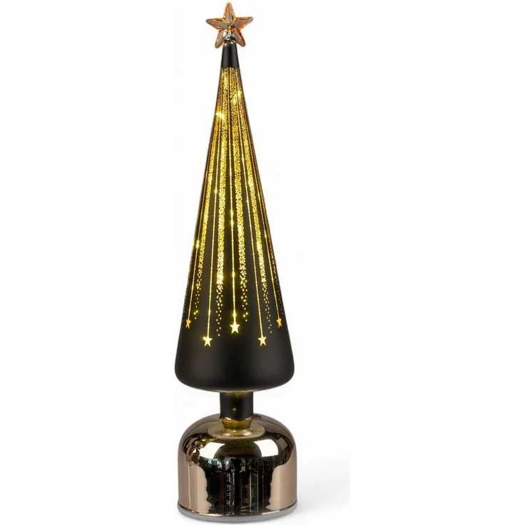 formano LED Weihnachtsbaum drehend Baum 38cm schwarz-gold aus Farbglas mit Timer & Sternlicht – moderne LED Deko mit 360° Bewegung – batteriebetrieben für Weihnachten & festliche Ambientbeleuchtung – Bild 1