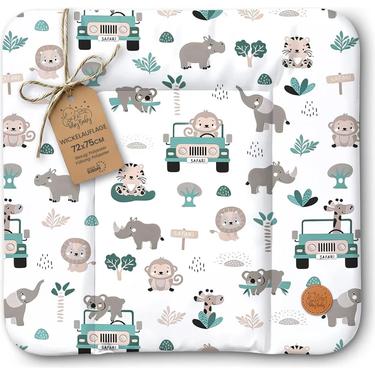 Wickelauflage Wickelunterlage abwaschbar und wasserdicht 75x72 cm - Wickelmatte zum Auflegen auf Wickeltisch Wickelaufsatz Wickelkommode oder Waschmaschine changing mat 75x72 Afrika