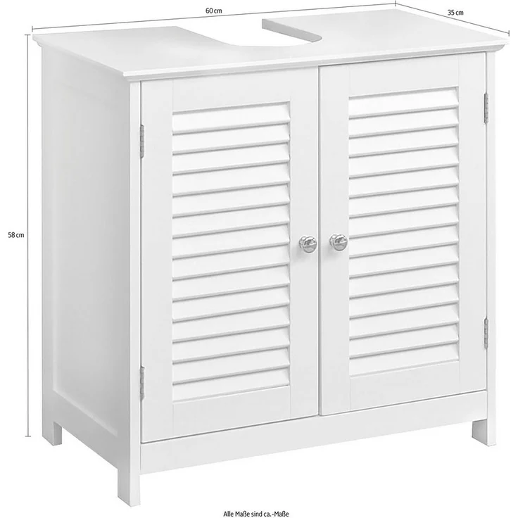 Saphir Waschbeckenunterschrank Quickset 928 Unterbeckenschrank in Weiß mit 2 Türen Waschbeckenschrank mit Siphonausschnitt, 60 cm breit, ohne Waschbecken – Bild 3