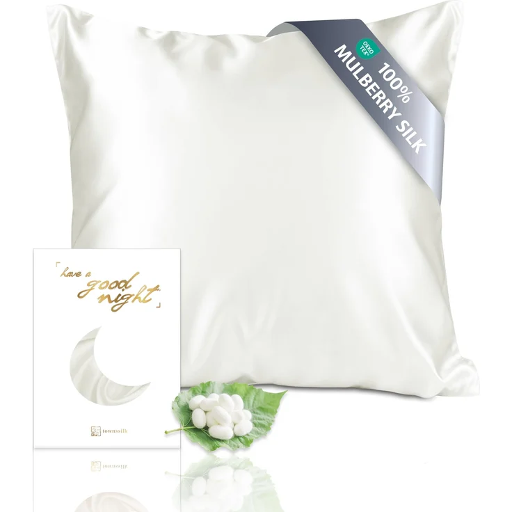 townssilk Beidseitig 100% 19mm Pure Maulbeerseide Kissenbezug für Haar und Haut Gesundheit, 1 Stück 50x50 cm Größe Kissenbezug mit verstecktem Reißverschluss 600 Fadenzahl Naturalwhite – Bild 1