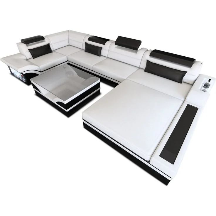 Sofa Dreams - Luxus Wohnlandschaft Mezzo mit LED - Ledermix - schwarz-weiß - Links – Bild 10