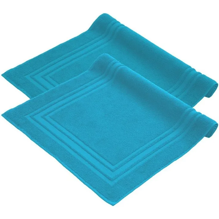 Komfortec Badvorleger Set 2 Teilig, Frottee Duschvorleger, Waschbar Duschmatte & Badteppich, 600 g/m² &100% Baumwolle, Saugfähig & Schnelltrocknend, 50x70 cm, Türkis