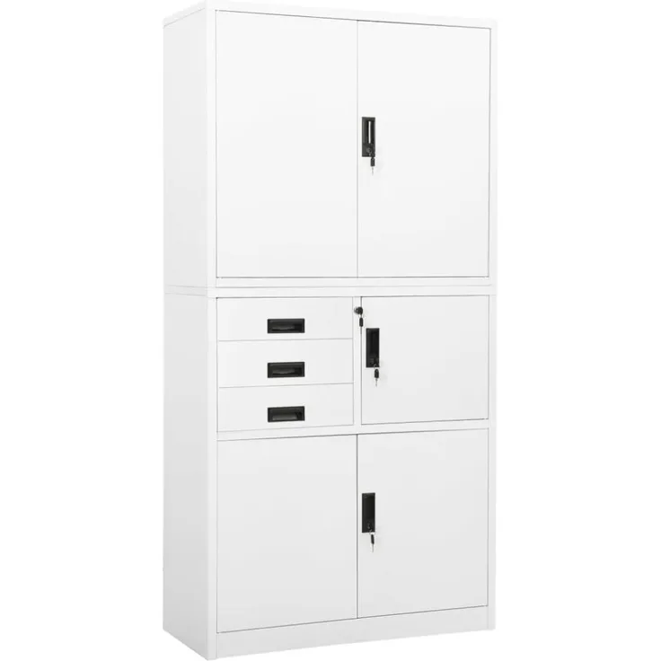 vidaXL Büroschrank Weiß Stahl, mit 3 Schubladen, 90 x 40 x 180 cm