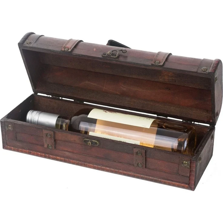 HMF Geschenkbox Deko Geschenk aus Holz für 1 Weinflasche, Querformat, Spanien, Vintage Weinbox, Geschenkkiste für besondere Anlässe