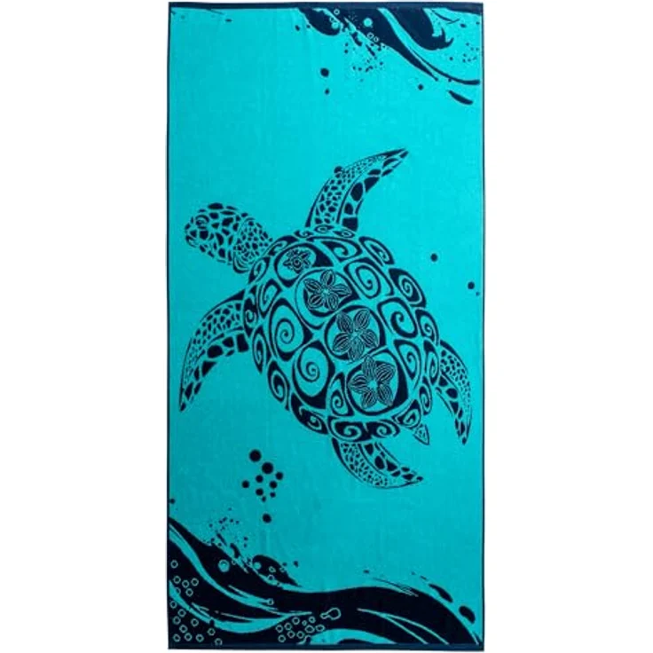 DecoKing Strandtuch groß 90x180 cm Baumwolle Frottee Velours Badetuch blau dunkelblau Marineblau weiß Turtle – Bild 3