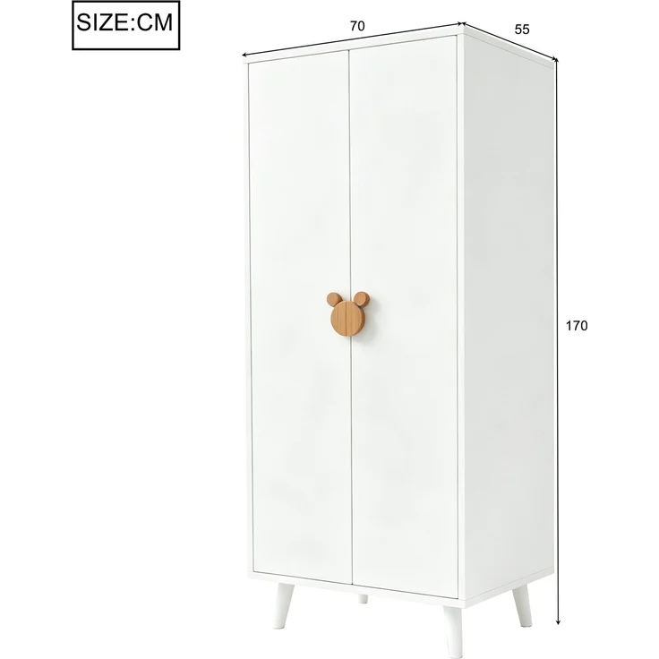 Kleiderschrank 140 x 55 x 170 cm mit Doppeltüren, Kleiderstange und Schubladen, Weiß und Holzfarbe – Bild 7
