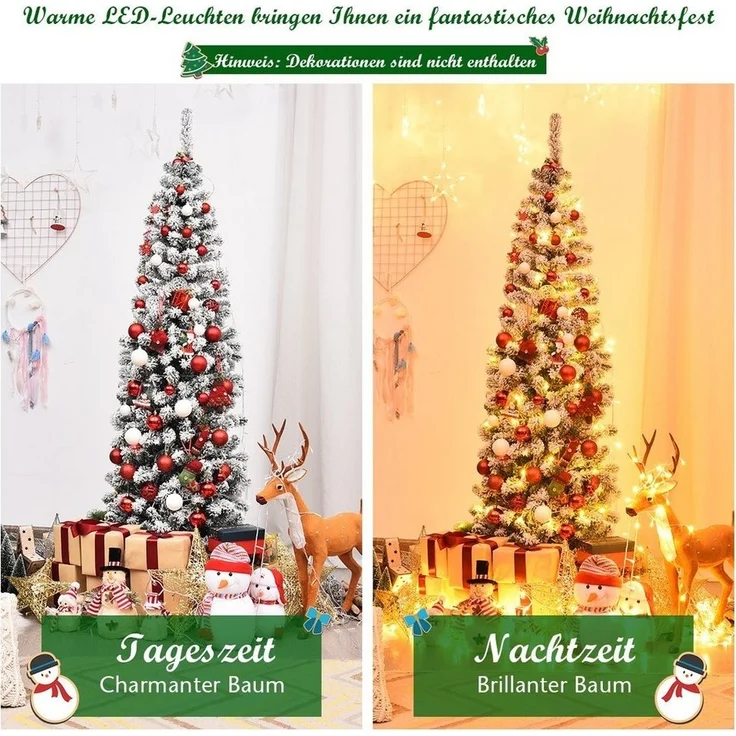 COSTWAY Künstlicher Weihnachtsbaum, mit Schnee & warmweißen LEDs, 180cm – Bild 3