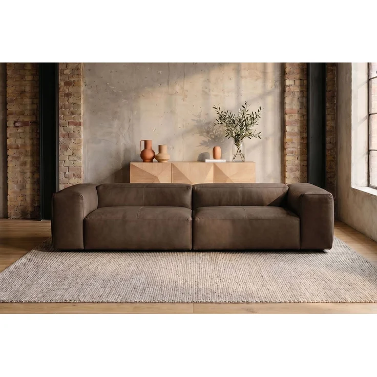 KAWOLA Sofa CELESTE 4-Sitzer Leder dunkelbraun 72 x 114 x 302 cm – Bild 2