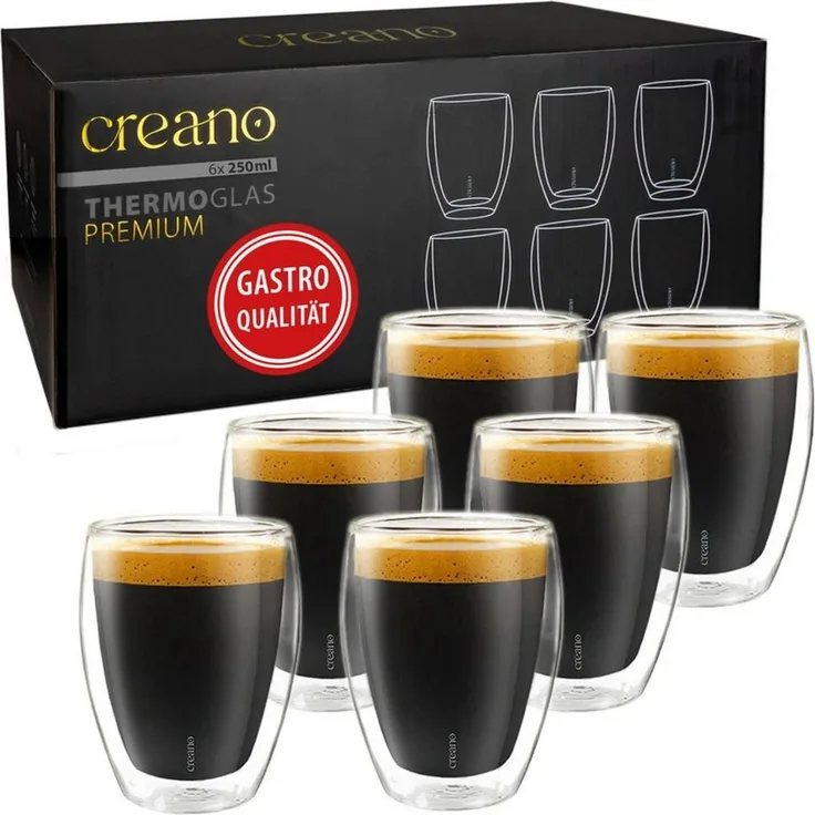 Creano Teeglas Premium Gläser 6er Set, 250ml, 6-tlg, Borosilikatglas