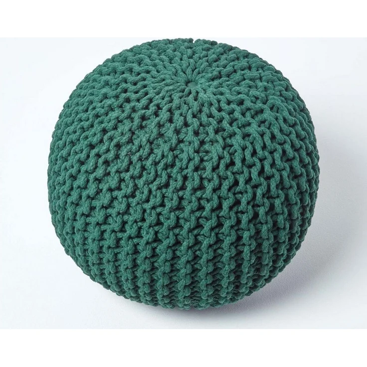 Homescapes Pouf Runder Strickpouf 100% Baumwolle, tannengrün – Bild 2