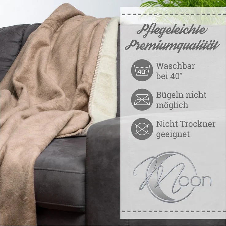 Wohndecke Moon Kuscheldecke Doubleface Baumwollmix ca 220x240cm gekettelter Rand, MOON Heimtextilien, Kuscheldecke – Bild 3