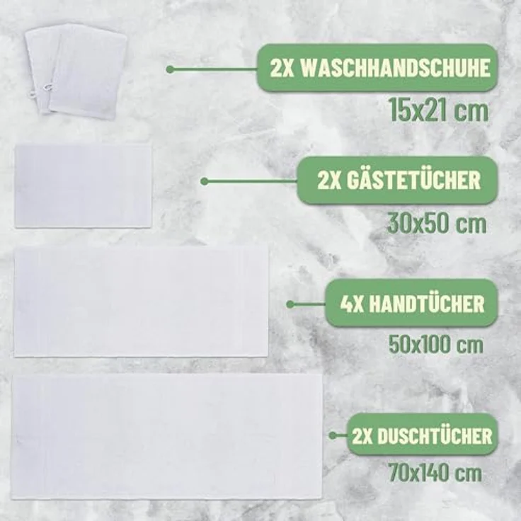 GREEN MARK Textilien 10 TLG. FROTTIER Handtuch-Set mit verschiedenen Größen 4X Handtücher, 2X Duschtücher, 2X Gästetücher, 2X Waschhandschuhe | Farbe: Weiß | Premium Qualität – Bild 3