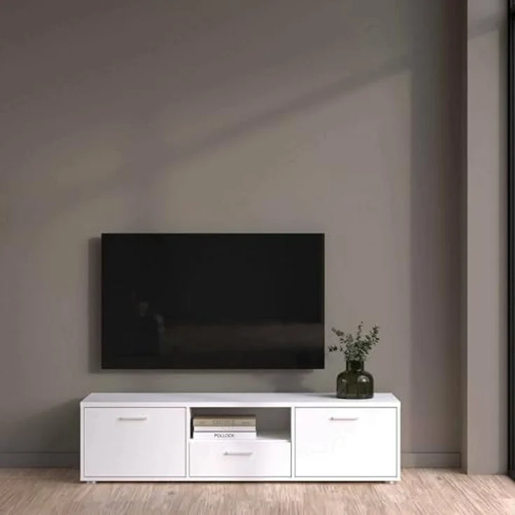 Dmora - Fernsehschrank Fernande, Ständer für Wohnzimmerfernseher, Niedriges Wohnzimmer-Sideboard, TV-Ständerbasis, 147x40 h38 cm, Weiß – Bild 4