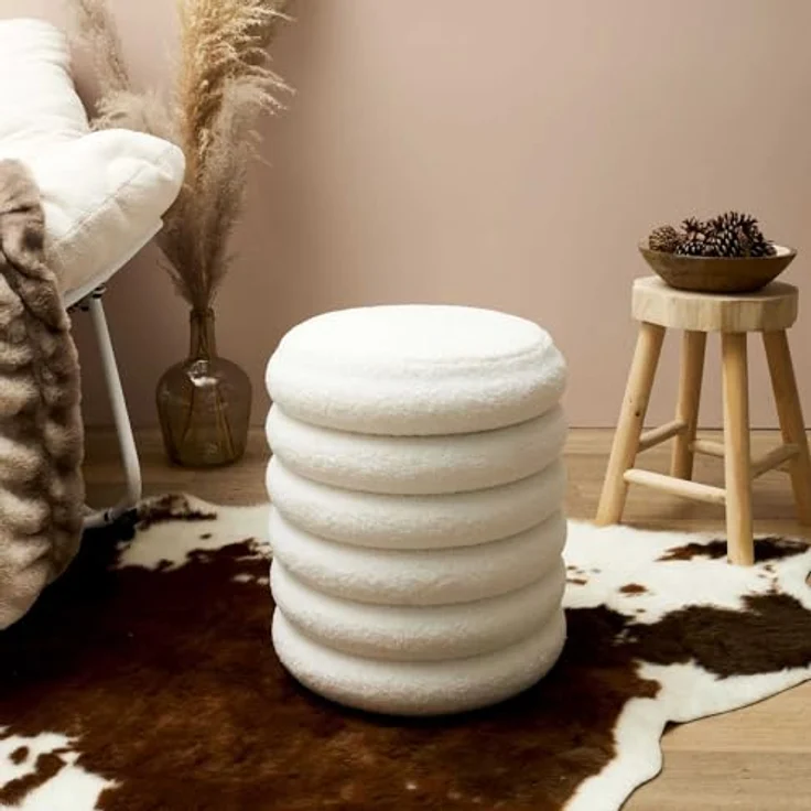 HOME DECO FACTORY, HD7623, Bouclette Freya Aufbewahrungs-Pouf, Natural Crush, Möbel, Sitz, Pouf und Bodenkissen, 37 x 43,5 x 37 cm, Sitzhöhe 43,5 cm, Weiß – Bild 3