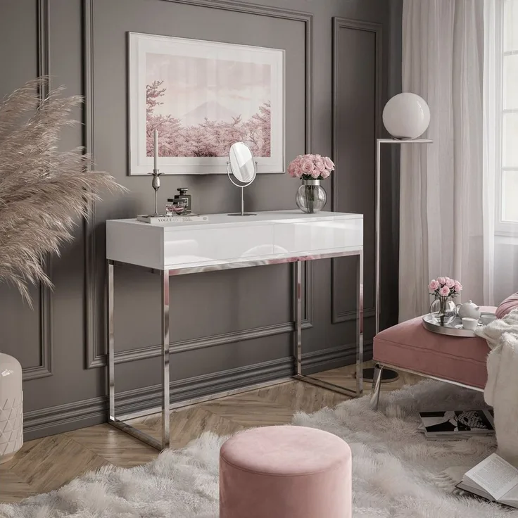 Lookway Konsolentisch BLANCO GLAMOUR auf verchromtem Gestell