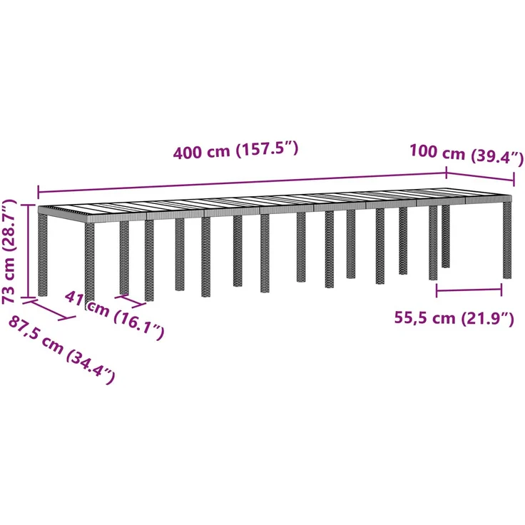vidaXL Gartentisch Anthrazit 400 x 100 x 73 cm Poly-Rattan 3378528 – Bild 11