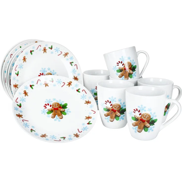 Candyman 12tlg Frühstücksset Porzellan 6 Pers. Teller Becher Weihnachten blau