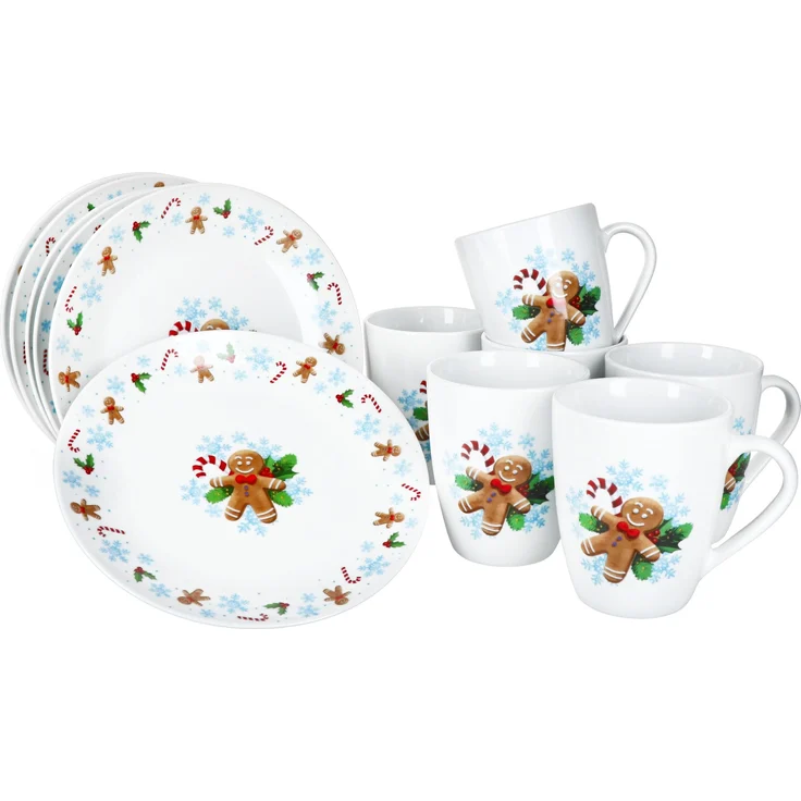 Candyman 12tlg Frühstücksset Porzellan 6 Pers. Teller Becher Weihnachten blau – Bild 1