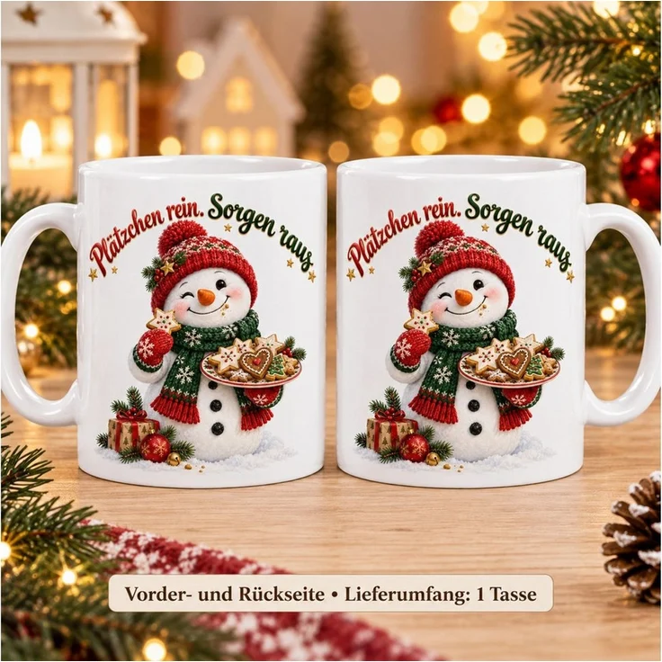 WS-Trend Tasse Kekszauber Schneemann Tasse Keramik 330 ml Geschenkidee zu Weihnachten, Keramik – Bild 4