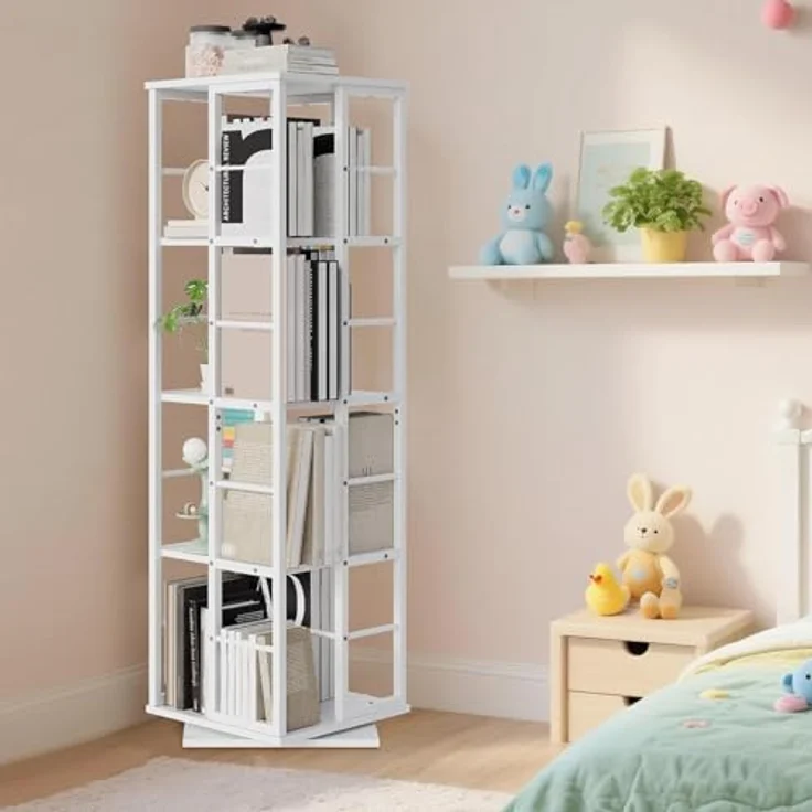 GarveeHome 5-Etagen-Drehregal Mit 360° Rotation | Schmaler Bücherturm Mit Metallschienen Für Wohnzimmer, Büro & Wohnung (40x40x137 cm) – Bild 2