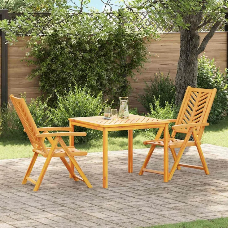 3-tlg. Garten Essgruppe Braun Massivholz Akazie