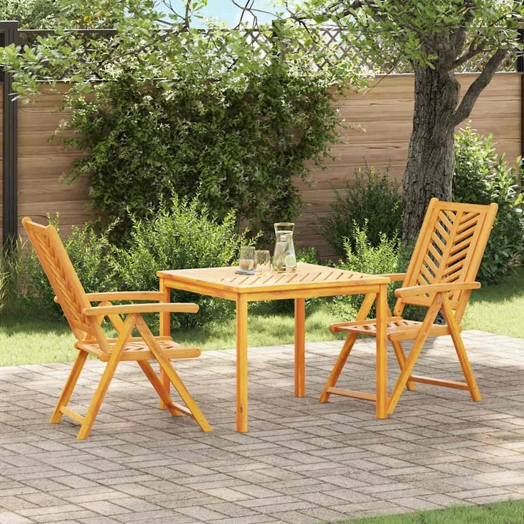 3-tlg. Garten Essgruppe Braun Massivholz Akazie – Bild 1