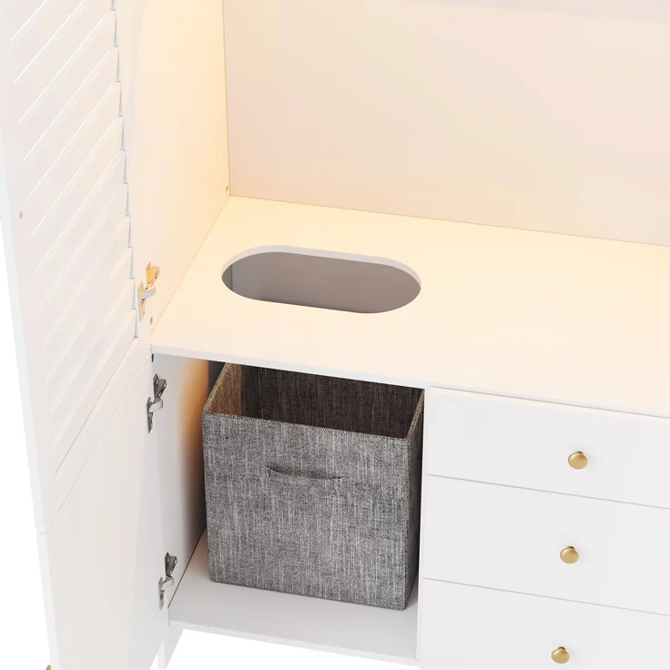 Drehtürenschrank 90 x 50 x 200 cm aus Spanplatte in Weiß mit LED-Kleiderstange – Bild 10