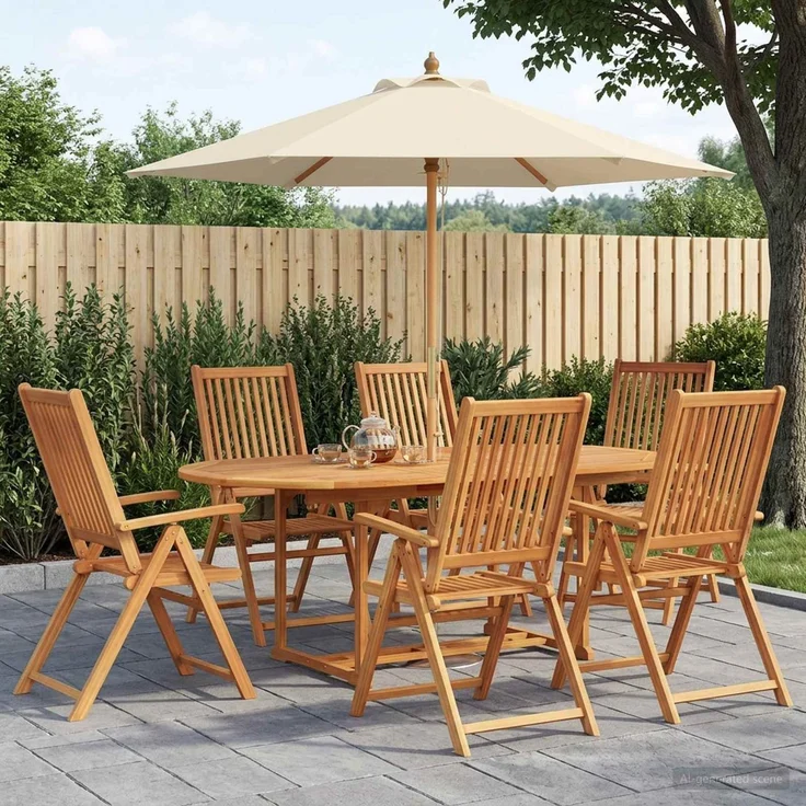 vidaXL Essgruppe für draußen mit Sonnenschirm 8 stk. 6-Sitzer 3438545 – Bild 1