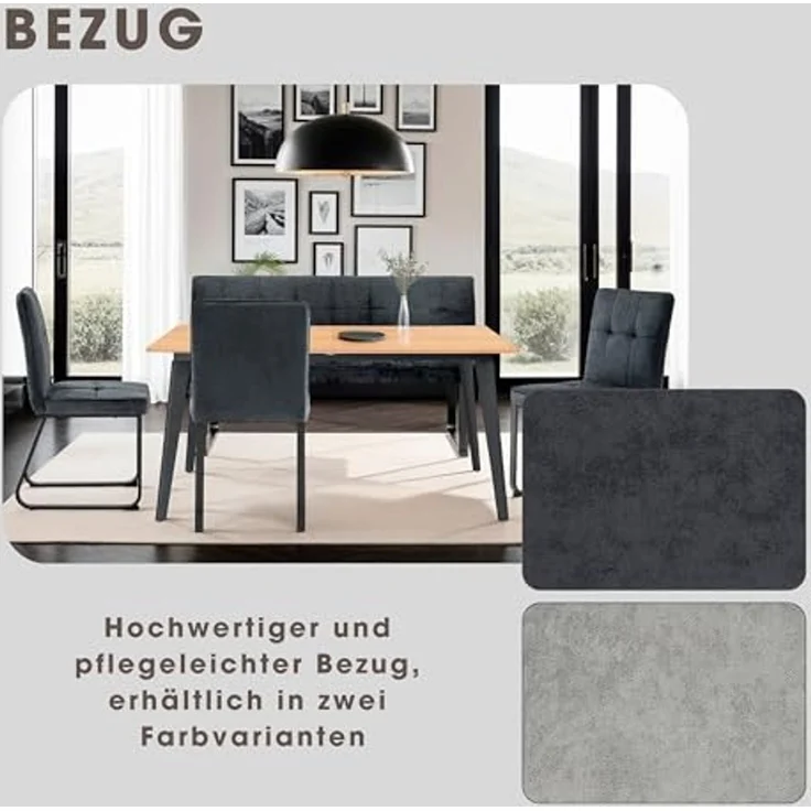 byLIVING Bank Talea / Moderne Sitzbank mit einem Webstoff-Bezug in hellgrau / Metall Gestell schwarz pulverbeschichtet / Bank mit Rückenlehne / B 160, H 92, T 59 cm – Bild 4