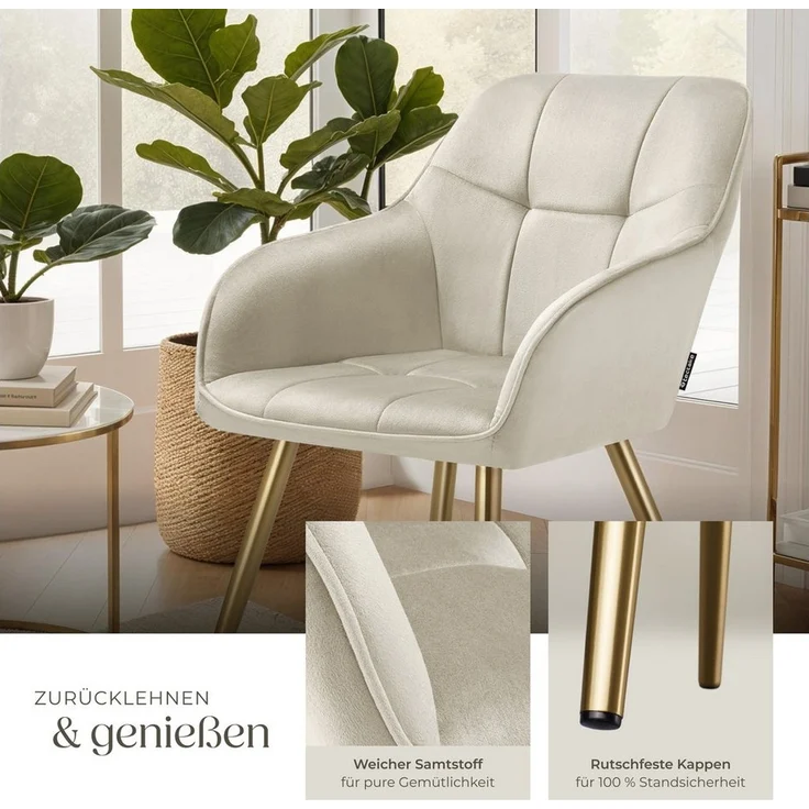 tectake Esszimmerstuhl Marilyn (4er Set, 4 St), gepolstert, in Samtoptik, gesteppt – Bild 3