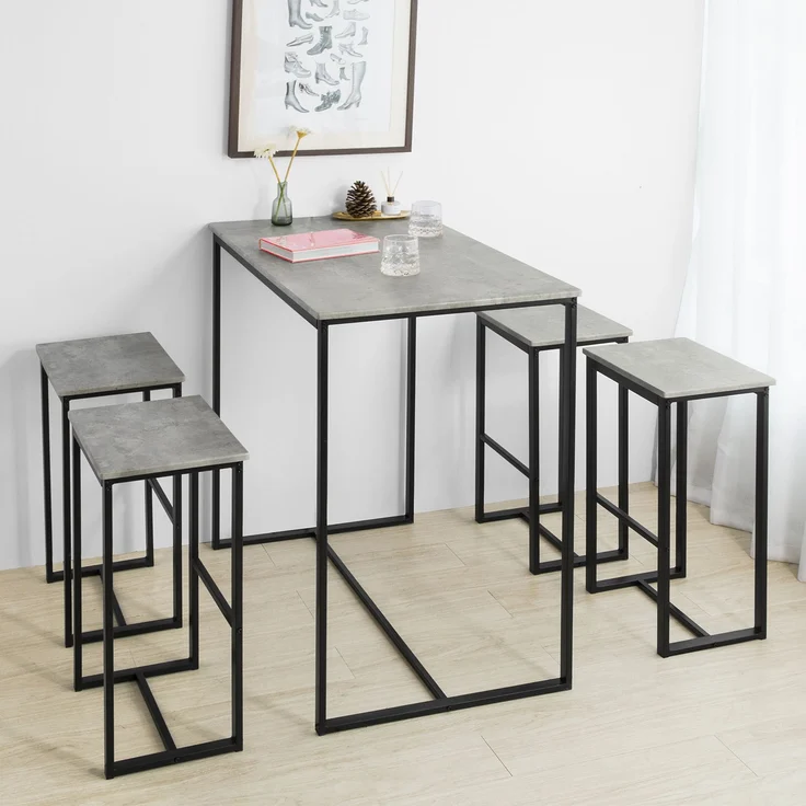 SoBuy OGT15-HG Bartisch-Set mit 4 Hockern, MDF, PVC-Beschichtung, Grau, 100 x 96 x 60 cm – Bild 10