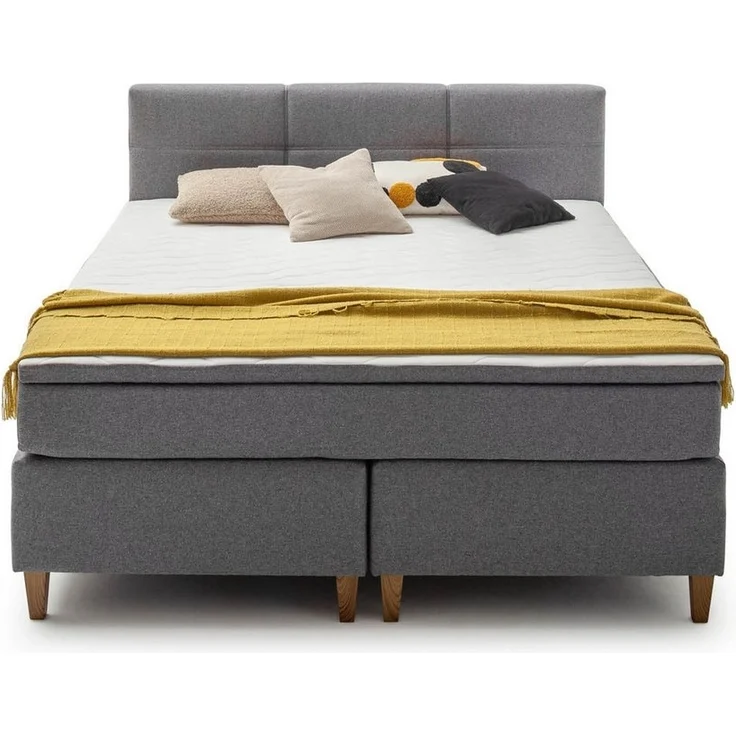 Boxspringbett Kansas / Kenora, Holzwerkstoff, Stoff, Grau, 180 x 110 x 213 cm – Bild 2