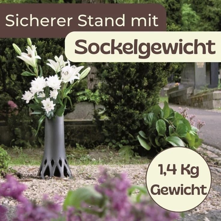 GarPet Bodenvase Grabvase mit Sockel Friedhofvase Grab Vase Friedhof Wetterfeste Vase – Bild 3